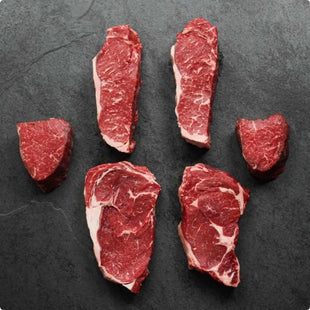 Ultimate Steak Flight (2 x 14oz Angus NY Striploin, 2 x 14oz AAA Ribeye, 2 x 8oz AAA Filet Mignon Bacon Wrapped)