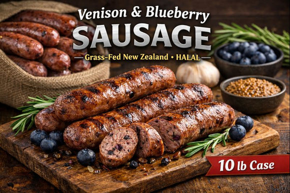 Game Meats - Venison & Blueberry Sausage Grass-Fed HALAL (3.5oz pcs) 10lb