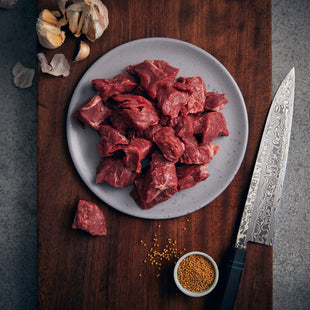 Beef - Certified Organic Diced Stewing Beef 40+ Days Aged Grass-Fed AAA Ontario 2lb