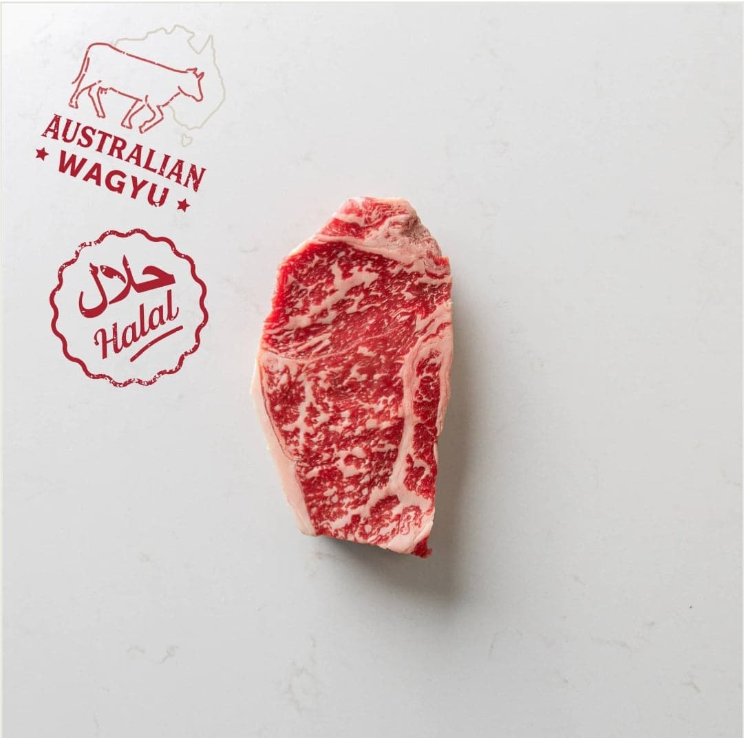 Beef - NY Striploin Steak Centre Cut Australian Wagyu F1 100% grain-fed & finished 60+ Days Aged HALAL 14oz