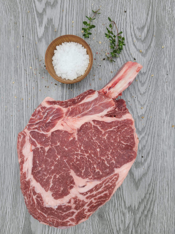 Beef - Cowboy Steak (Short Bone-in Ribeye) 32oz AAA Ontario 40+ Days Aged Grass-Fed
