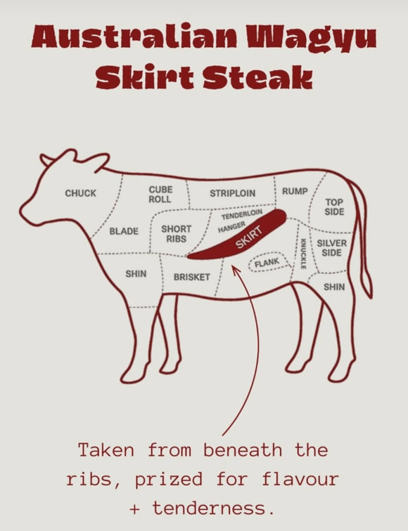 Beef - Outside Skirt Steak (MBS 7-9) 20oz Australian Wagyu F1 100% grain-fed & finished 60+ Days Aged HALAL